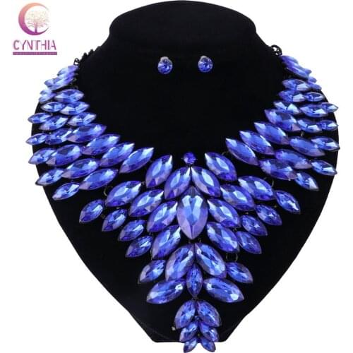 Fashion Bridal Necklace Earrings Set Jewelry Sets for Women Dubai Black Chain Rhinestones Wedding Costume Accessories