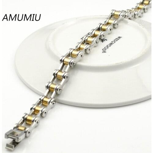 AMUMIU 316L Stainless Steel Bracelet Biker Bicycle Motorcycle Chain For Mens Womens Bracelets & Bangles Fashion Jewelry HZB043