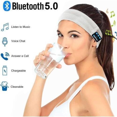 Headphones Bluetooth Headband Wireless Soft Washable Music Sport Headband with Built in Speakers for Workout Running Yoga