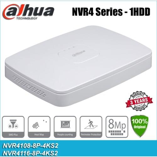 Original Dahua NVR4116-8P-4KS2 8/16 Channel 8PoE 4K&H.265 NVR Network Video Recorder NVR4108-8P-4KS2 IP CCTV System