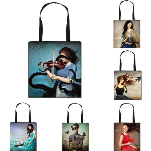 Hot Oil Painting Shakespeare Lovely Women Handbag High Capacity Storage Travel Dreamy Feeling Fable Canvas Shopping Bags