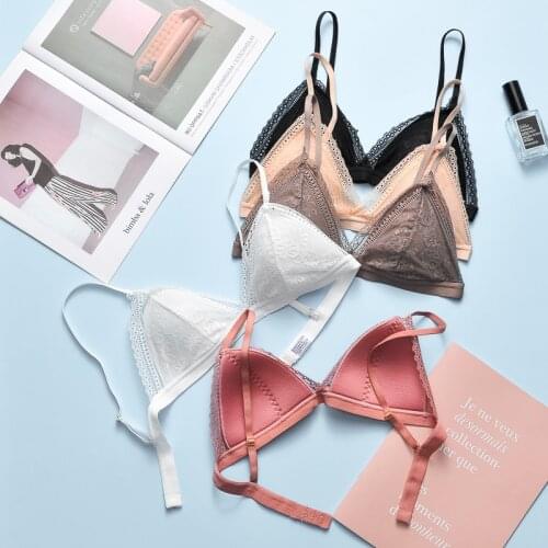 Sexy Lace Bralette Thin Padded Bra Women Cute Wireless Brassiere French Style Lingerie Ladies Intimates Soft Comfort bralet Top