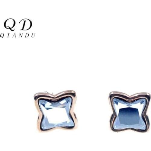 Qian Du lady earring stainless steel rose gold set transparent crystal hot selling four star earring jewelry