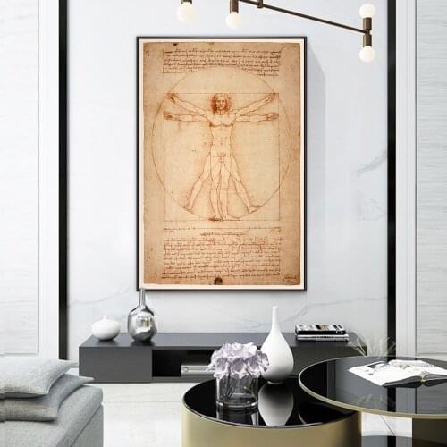 Vitruvian Man Famous Art Canvas Paintings By Leonardo da Vinci Classical Wall Art Posters And Prints Wall Art Pictures Cuadros