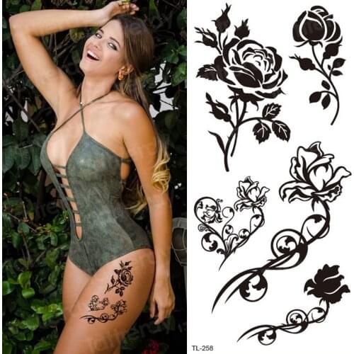 Temporary tattoo sticker flower black rose stickers bikini waterproof temporary tattoos girls body art fake tatoo leg neck hand