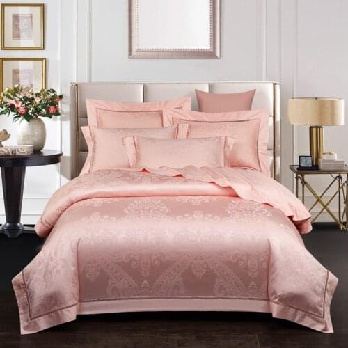 High Quality Premium Egyptian Cotton Jacquard Duvet Cover set Luxury Pink Silk Cotton Bedding set Comforter Cover Bed sheet