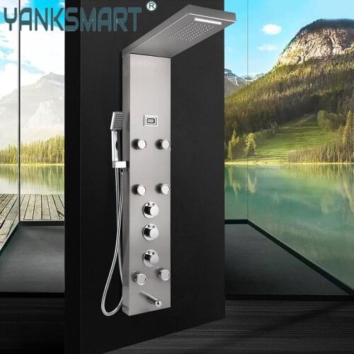 YANKSMART Bathroom Shower Faucet Temperature Digital Display Shower Panel Body Massage System Jets Towel Shower Column Faucet