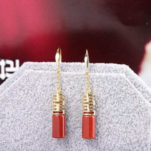 S925 sterling silver jewelry womens fashion gold-plated agate earrings