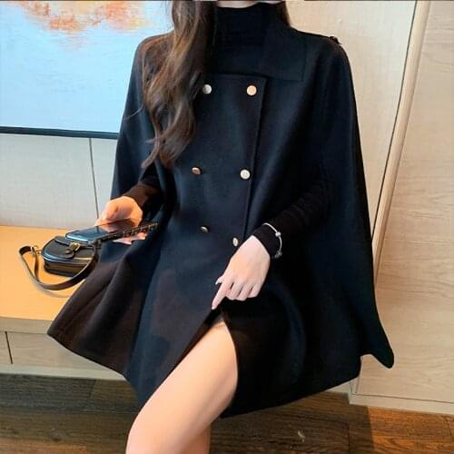 Women Cloak Jackets Oversize Woolen Cloth Capes Coat Ladies Autumn Winter Mid-length Double Breasted Loose Poncho Female Outwear
