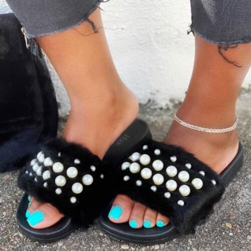 Fur Slippers Women Real Fox Fur Slides Home Furry Flat Sandals Female Cute Fluffy House Shoes Woman Brand Luxury Sandals