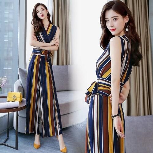 Summer Chiffon 2 Two Piece Sets Outfits Women Plus Size Sleeveless Blouses And Wide Leg Pants Suits Elegant Korean Sets AA5455