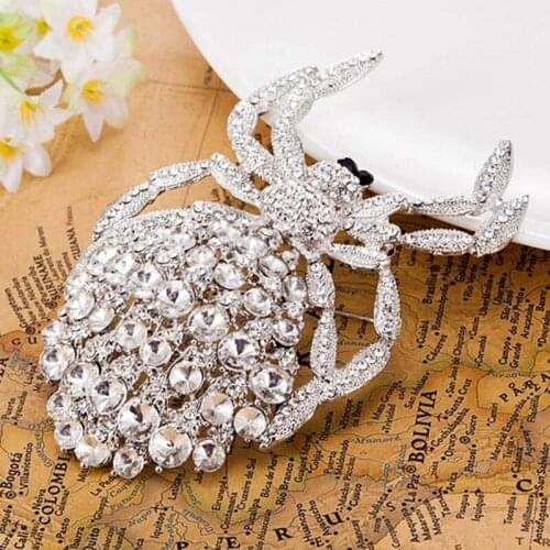 12pcs/lot wholesale Big Size Black Jet Spider Brooch Men Jewelry Noble Shiny Rhinestone Insect Hijab Pins Fashion Women Brooches