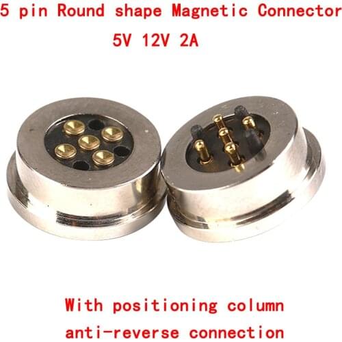 2sets 5 pin Round shape Magnetic Connector 5 Pole Pogopin Spring Loaded Pogo Pin With positioning column anti-reverse connection