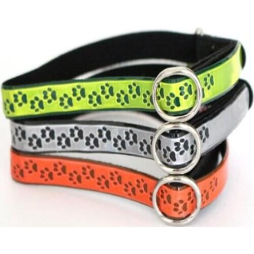 200pcs 3 Colors Reflective Footprints Cat Collar with Bell PU Leather Elastic Collars For Cats Small Dogs Adjustable