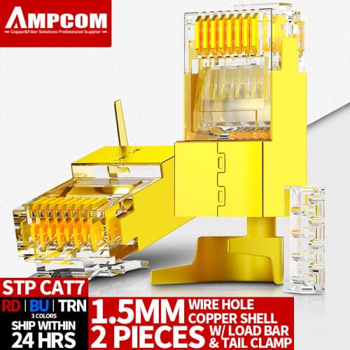 AMPCOM 2-Piece CAT6A & CAT7 Shielded RJ45 Modular Plug Connector 50μ 8P8C - RJ45 Connector Network Cable Connector