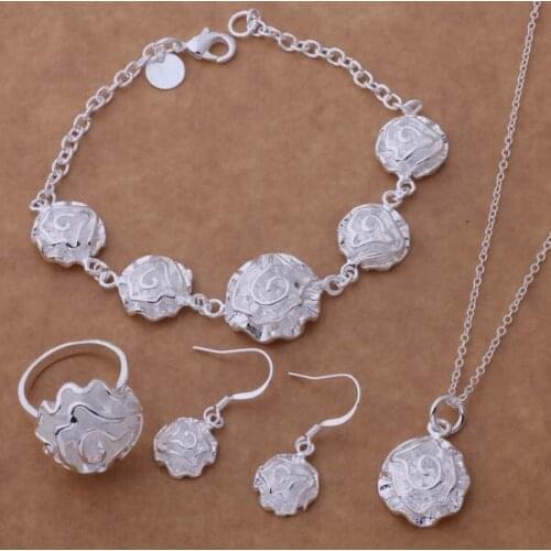 AS198 Hot sterling Jewelry Sets Earring 288 + Necklace 301 + Ring 286 + Bracelet 033 /ahyaizfa aolajfsa silver color