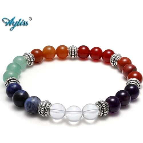 Ayliss 8mm Beads 7 Chakra Natural Stones Bracelets Healing Yoga Reiki Prayer Energy Gem Stone Stretch Bracelet Jewelry 7"inches