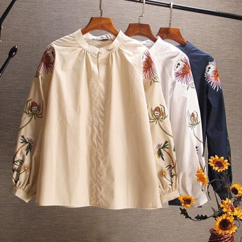 White Shirt Womens Cotton Shirt Loose Korean-Style Pullover Embroidered Blouse Female Loose Shirt Blusas Mujer De Moda 2020