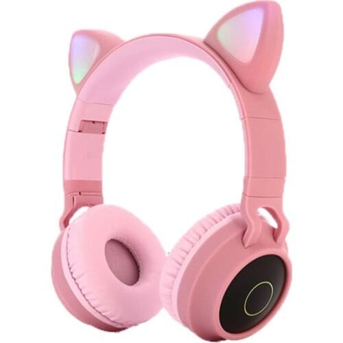 Cute Kids Cat Ear Bluetooth 5.0 Headphones LED Wireless Girls Headphones Flashing Glowing Stereo Headset With Mic Support TF Aux
