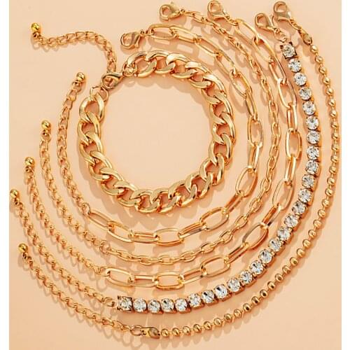 4pcs Women Bracelets Luxury Rhinestone Gold Color Geometric Round Bracelet Set Miami Boho Bracelets Bangles Boho Beach Jewelry