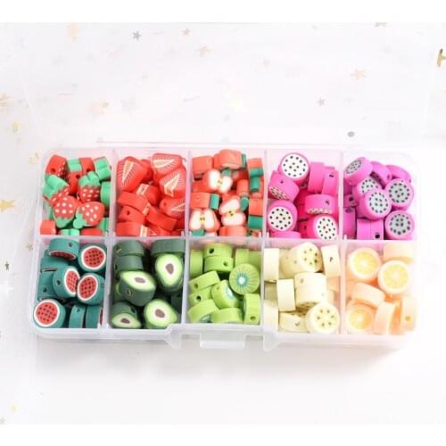Mixed Color Cute Fruit Shape Design Polymer Clay Beads 200Pcs/Box Spacer Loose Beads For Necklace DIY Bracelet Craft Accessories