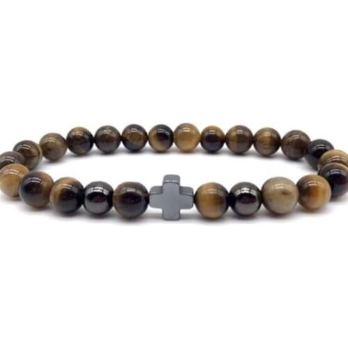 Black cross 8mm bohemian multicolor Agate beads Chakra Reiki Buddha Yoga Bracelet elastic adjustable Volcanic Stone Bangles ukgr