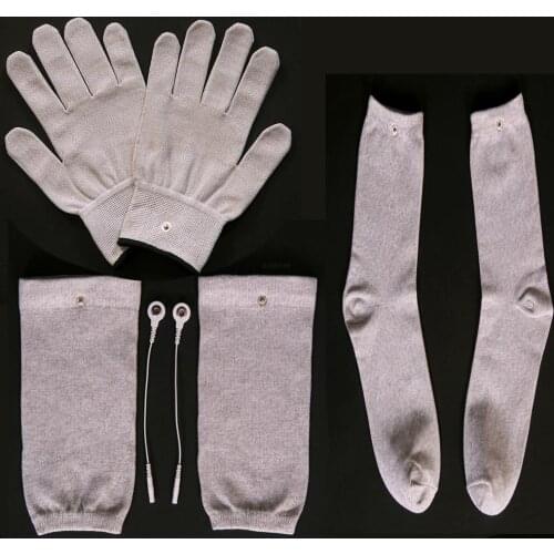 Conductive Silver Fiber TENS/EMS Electrode Therapy Gloves+Socks+Knee Pads Electrotherapy Unit For Phycical Therapy