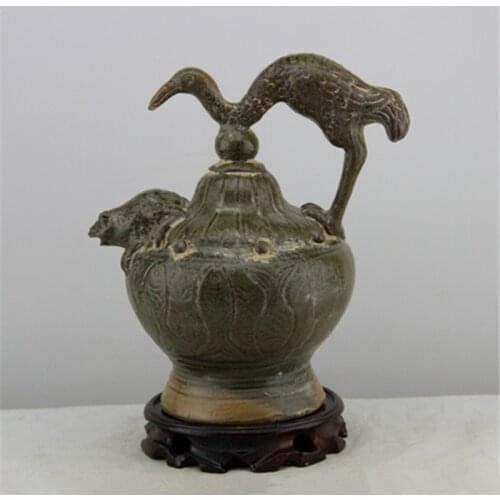 #6 Antique SongDynasty porcelain tea pot,Backflow pot,carved crane & frog,Home Decorations / ollection & adornment,Free shipping