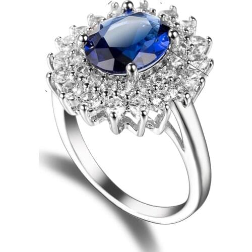 Vintage 100% silver color Created Blue White Black Cz Stone Rings for Women Party Anniversary Fine Jewelry Ring