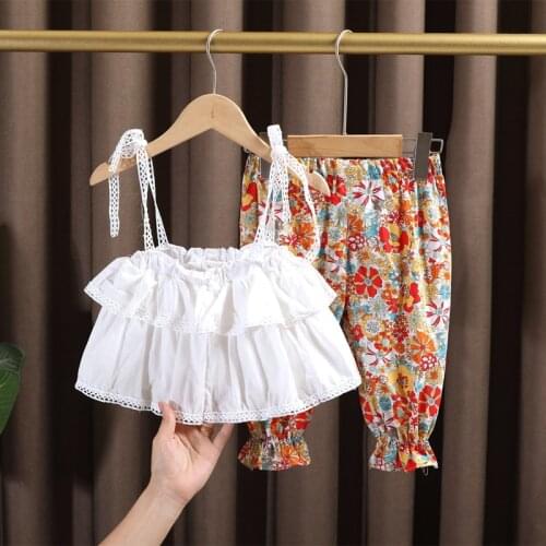 Toddler Girls' baby summer clothes kids outfit sets sling tops + floral pants suits for girls baby clothing 1 year birthday sets