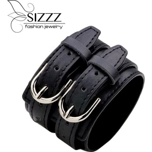 SIZZZ 27.2cm Long 5cm Wide Europe And The United States Style Double Row Leather Wide Leather Bracelet For Women/Men