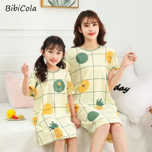 Summer Kids Girls Cotton Nightgowns Pajamas Dress Mother Kids Night Dress Cartoon Girl Sleepwear Childrens Dressing Gown Nighty