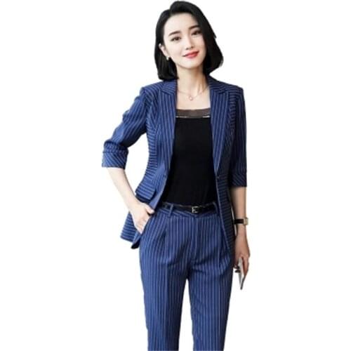 Fashion Striped suit women Professional dress suit female New temperament ladies small incense wind suit suits striped overalls