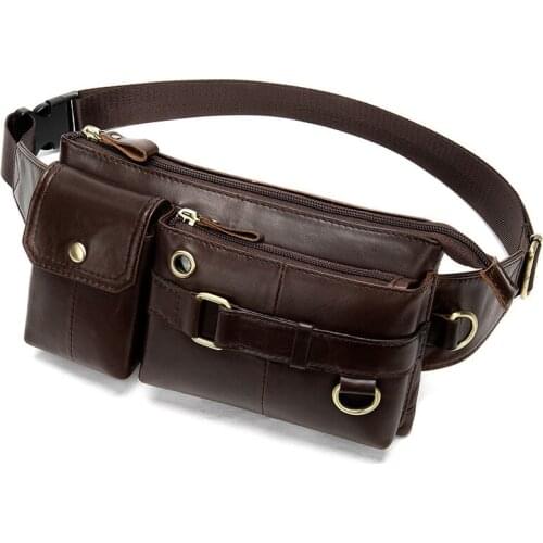 Men Casual Waist Pack Male Bag Genuine Leather Zipper Pocket Belt Business Bag Pouch For Money Phone bag With Headphone plug
