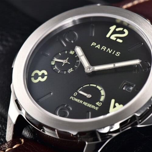 2018 New Automatic Watch Men Parnis Top Brand Luxuury Silver Menchanical Watches 44mm Leather Luminous Date Date PVD Sapphire