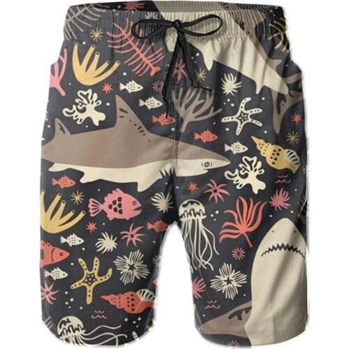 Mens Swim Trunks Sharks Draw Art Quick-Dry Sweat Shorts Mens Swim Shorts with Mesh Lining
