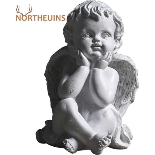 NORTHEUINS 11cm Resin Angel Figurines Nordic Retro Creative Statue Sculpture Decorative Figures Home Living Room Decoration Gift