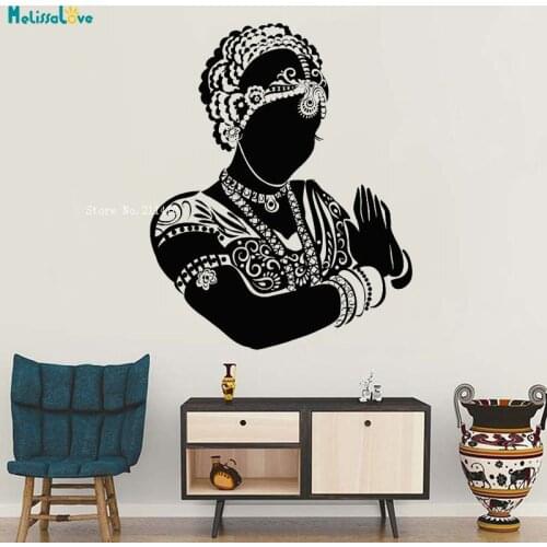 New Design Vinyl Wall Sticker Decals Indian Dancer Bride Woman Head Hindu Unique Gift Home Art Removable Murals YT2303