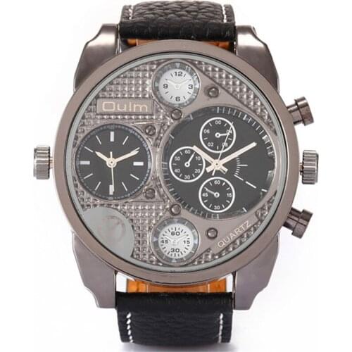 OULM 9316 Original Mens Watches Dual Time Japan Quartz Fashion Leather Sports Big Wrist Watch Relogio Masculino Marca Deportivo