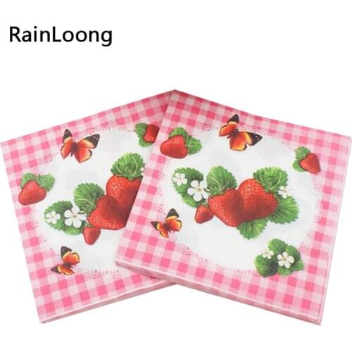 [RainLoong] strawberry Paper Napkins Festive & Party Supplies Tissue Dinner Serviette Guardanapo 33cm*33cm 1 pack (20pcs/pack)