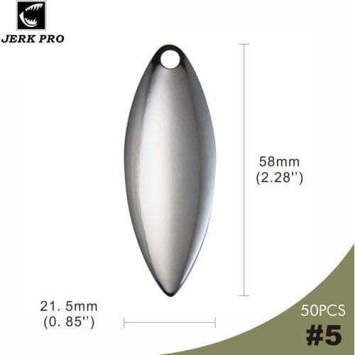 JERK PRO 50PCS Size 5 Smooth Steel Willow leaf Spinner Blades Spinnerbait Parts For Fishing Lures Angler’s Tackle Craft