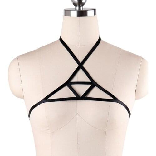 Sexy Womens Triangle Bondage Harness Lingerie Elastic Rave Wear Cage Bra Pastel Goth Harajuku Cosplay Body Harness Belt