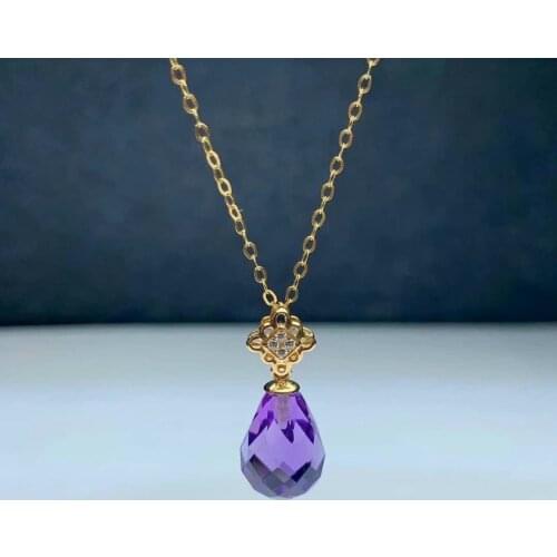 Shilovem 18k yellow piezoelectric amethyst Pendants fine Jewelry women trendy no necklace classic new gift 8*11mm mymz0811999z