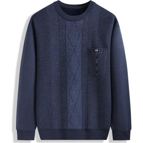 Plush and thickened winter sweater middle aged and old round neck long sleeve T-shirt dads bottom coat mens warm top