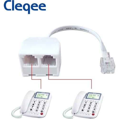 Cleqee White Telephone Splitter RJ11 6P4C 1 Male to 2 Female Adapter RJ11 to RJ11 Separator