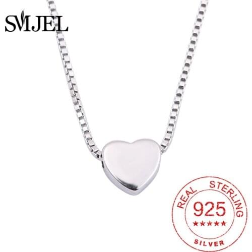 100% Real Sterling Silver Jewelry Vintage Korean Long LOVE Heart Necklaces For Women Wedding Kolye Collares