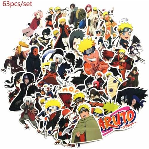 63pcs/set Anime Naruto Waterproof Stickers for Motorcycle Luggage for Snowboard Laptop Luggage Fridge Car Fashion Stickers Toys