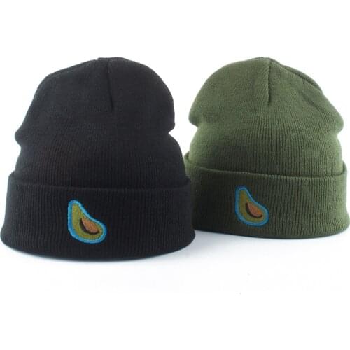 Women Beanie Winter Knitted Hat Fruit Avocado Embroidery Skullies Beanies For Men Autumn Womens Hat Female Warm Cotton Cap