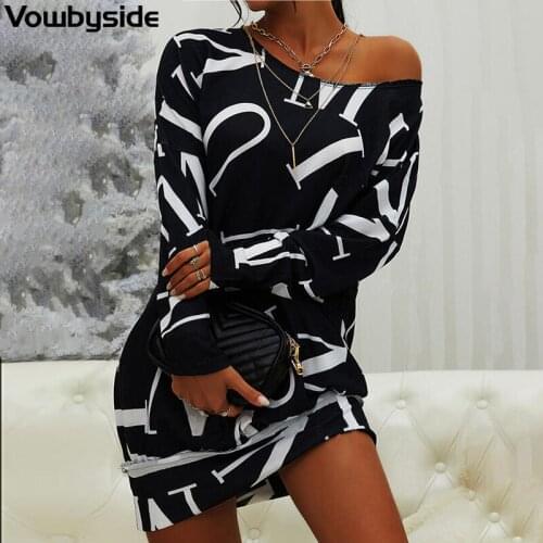 Spring and Autumn New Womens Letter Printing Long Sleeve Round Neck Casual Loose Large Size Dress
