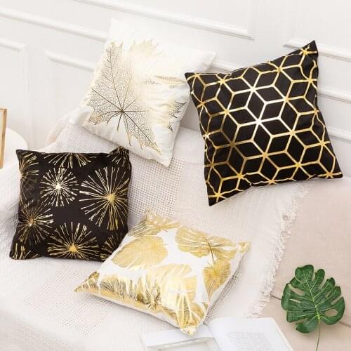 Gold Bronzing Pillow Case by Black and White Golden Painted Pillowcase Decorative Christmas Cushion Cover for Sofa Case Pillows